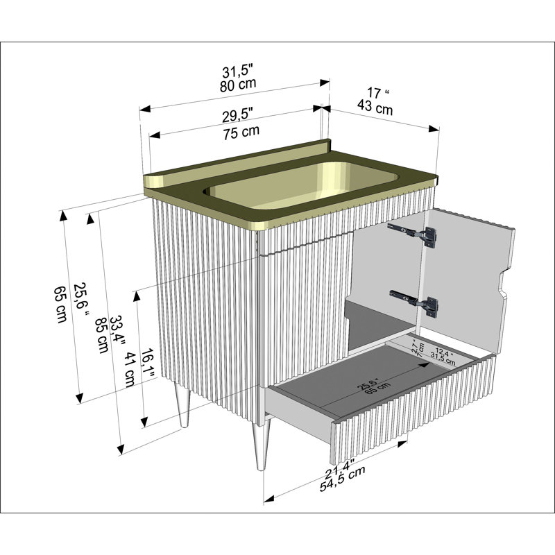 Sahra Single Bathroom Vanity with Ceramic Basin, Sea Green, 80cm