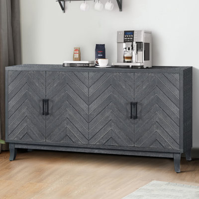 Buffet épais en bois taupe à 4 portes avec rangement et attrait esthétique