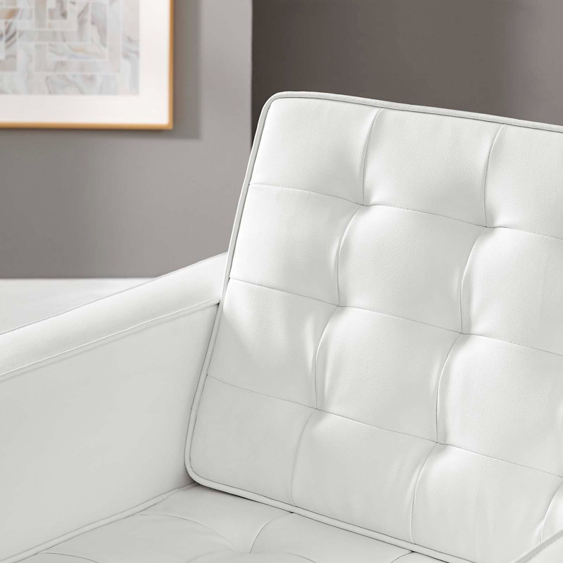 Fauteuil capitonné en cuir végétalien Loft, Similicuir blanc