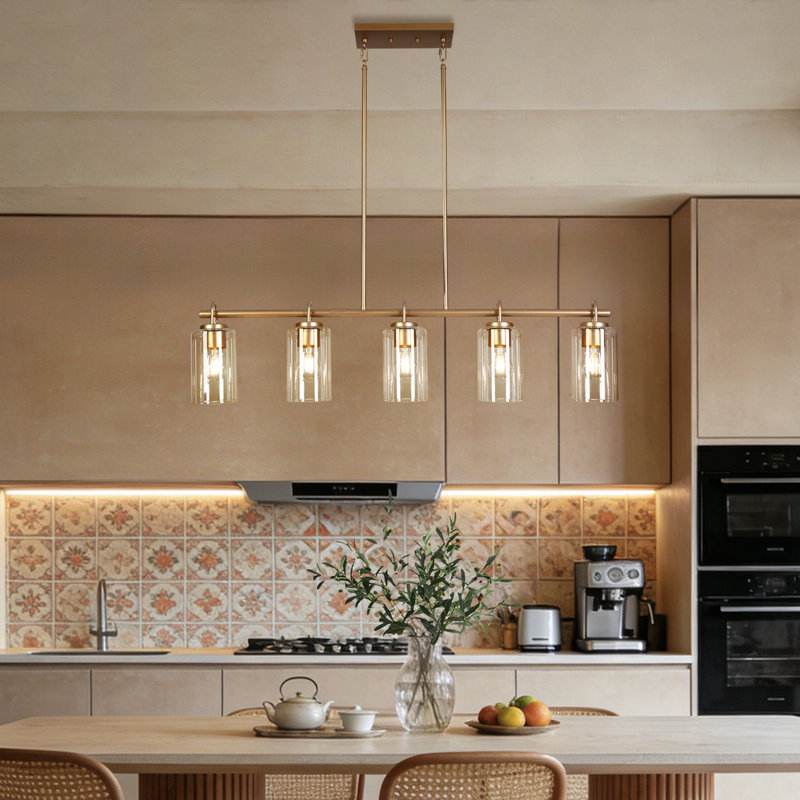 5-Light Gold Kitchen Island Linear Pendant