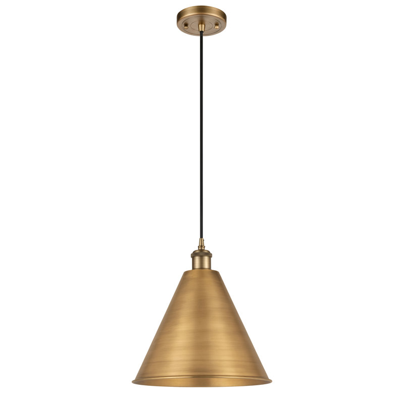 Luminaire suspendu conique à 1 lumière Ballston Cone, H 18,75 po x l 16 po x P 16 po, Noir mat, Laiton brossé