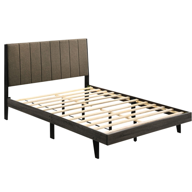 Grand lit Valdemar en tissu brun et gris vieilli
