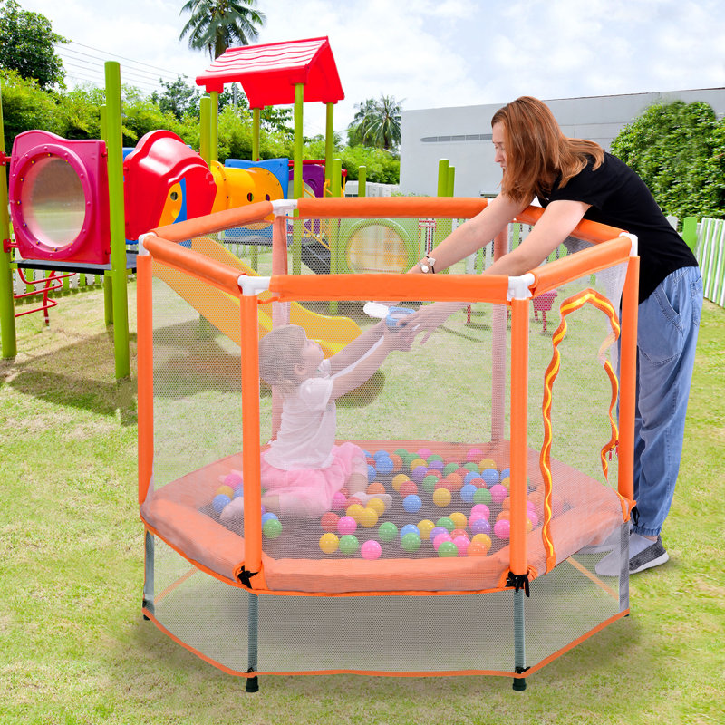 Trampoline pour tout-petits 55 "avec filet de sécurité et balles, Orange