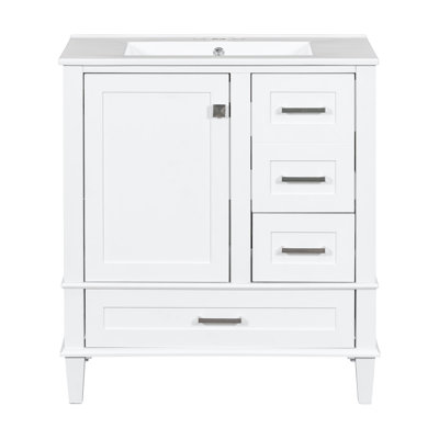 Meuble-lavabo 30 po, armoire grise moderne avec bois massif, lavabo, 3 tiroirs et porte pour meuble-lavabo fascinant, structure en bois, lavabo en céramique, superbe fermeture silencieuse