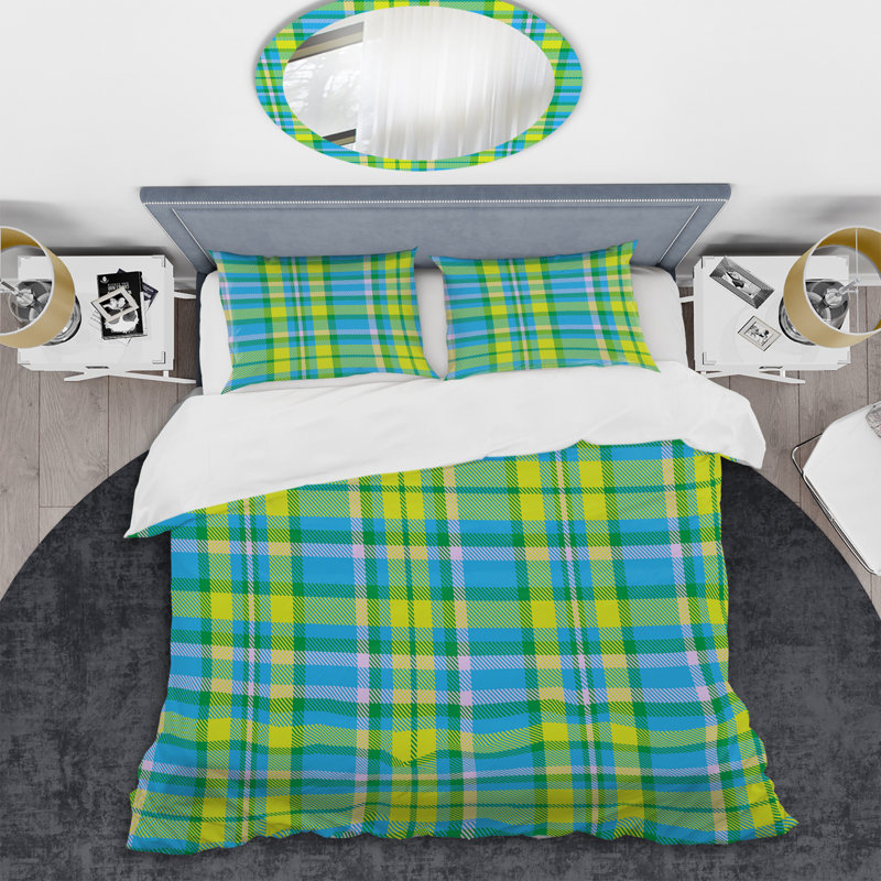 Green Checked Tartan Polyester Gingham Duvet Cover