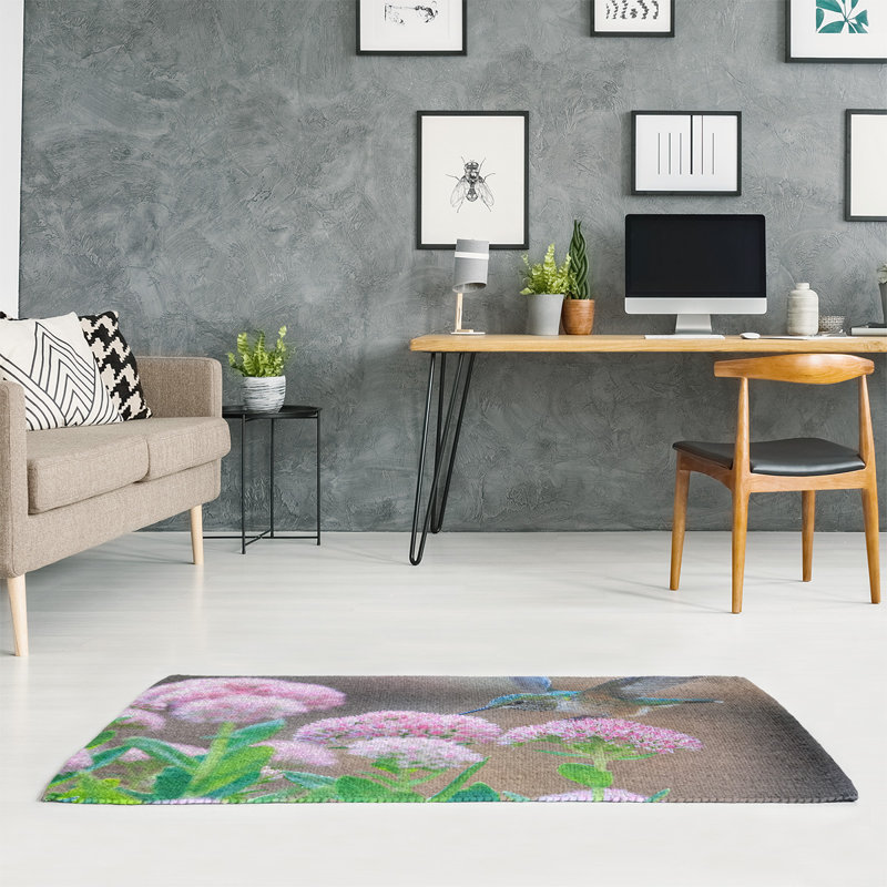 Tapis brun/rose/rose en chenille hummingbird, Rectangle 3 pi x 5 pi