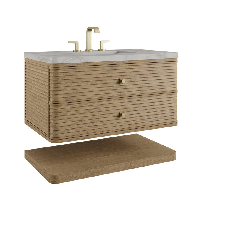 Allamari 36" W Single Vanity, Victorian Silver Silestone, 8" Widespread, Dune Mist