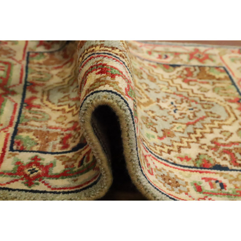 Tapis décoratif vert à motif géométrique traditionnel 2x3