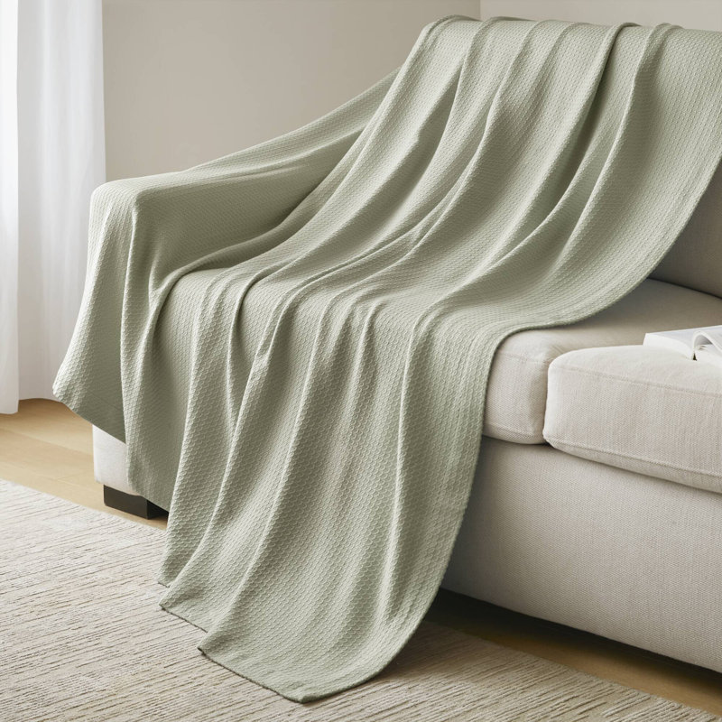 Couverture 100% coton égyptien certifié, Double / grand, Vert sauge