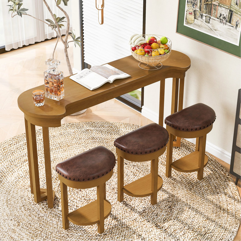 Ensemble de table de bar 4 pièces avec 3 tabourets de bar rembourrés en polyuréthane, table de petit-déjeuner avec 3 tabourets rembourrés