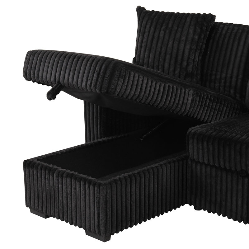 Canapé modulaire moelleux avec canapé-lit en tissu de velours - noir, Velours noir