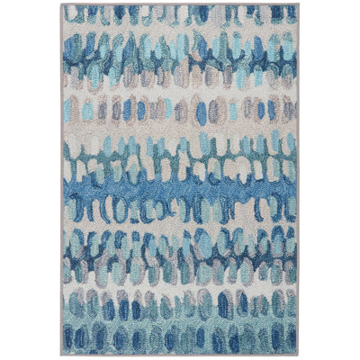 Paint Chip Blue Machine Printed Washable Rug
