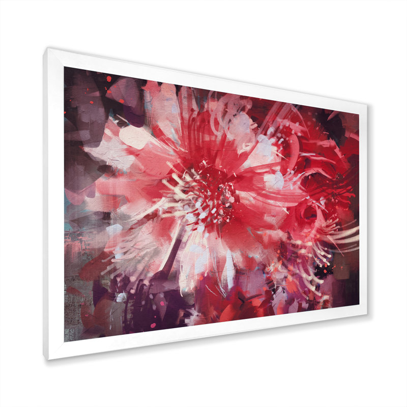 " Abstract Vivid Red Flower Bouquet ", White Closed Corner Framed, 24" H x 36" W x 1" D