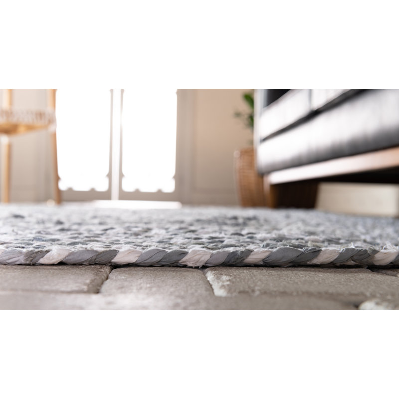 Tapis gris en coton tressé à la main Barlet, Rectangle 6 pi 1 po x 9 pi