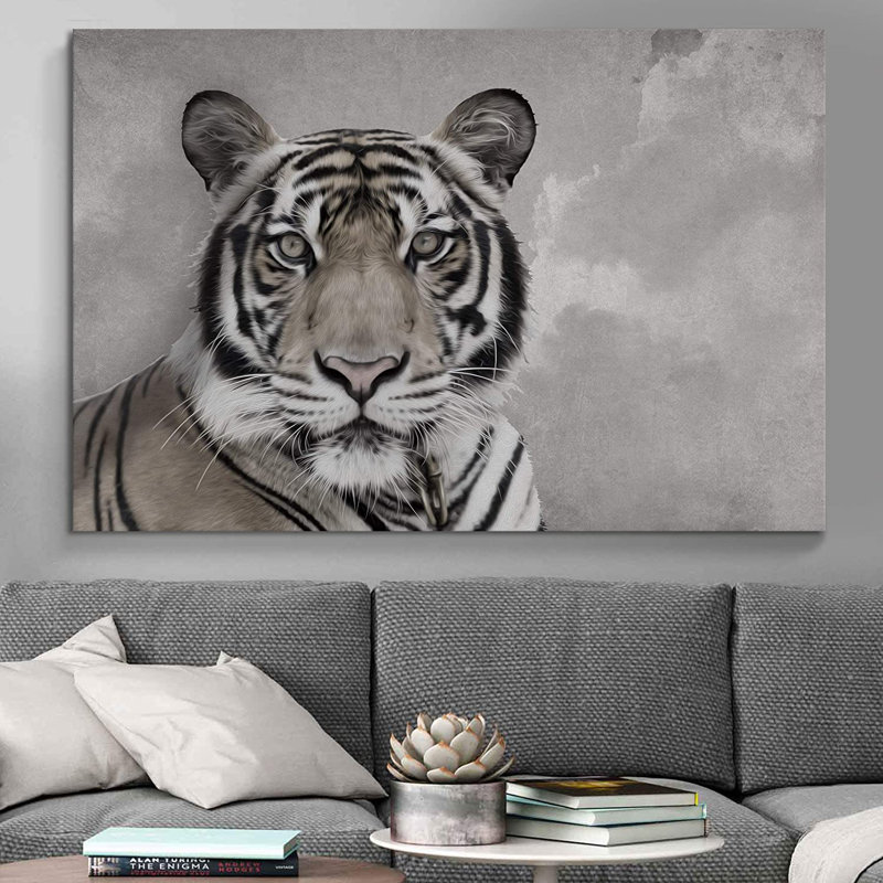 Animals " Tiger Portrait On Graphite Background Animals Wilderness ", 12" H x 18" W x 1.5" D