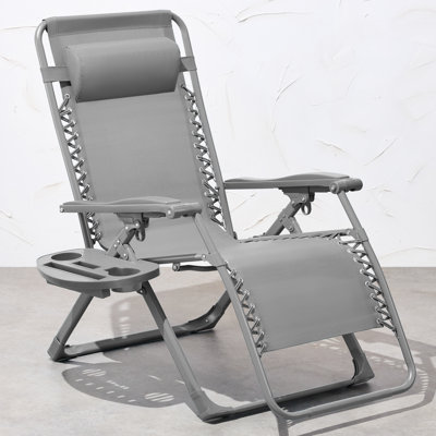 Fauteuil monochromatique à gravité zéro, fauteuil inclinable pliant pour patio avec plateau latéral et appui-tête