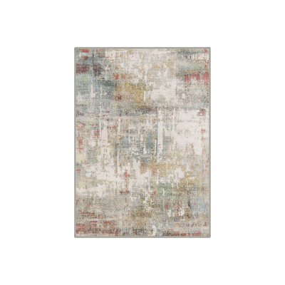 Vintage Distressed Abstract Machine Washable Ivory Sage Green Area Rug with Non-Slip Backing