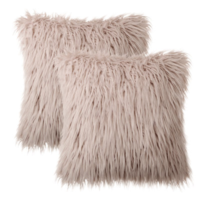 Chrismas Long Faux Fur Collection Square Throw Pillow
