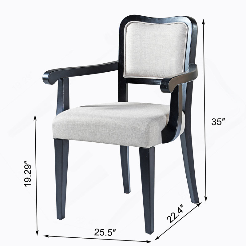 Ensemble de deux chaises de salle à manger rembourrées avec lignes incurvées, structure en bois franc massif, accoudoirs rembourrés pour la salle à manger ou la cuisine