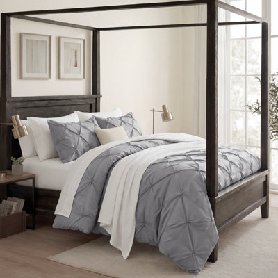 Bedsure King Comforter Set Grey - King Size Bedding 3 Pieces, Gentlesoft Pintuck Bed Set Gift For Family, Pinch Pleat All Season Comforter & Pillowcases