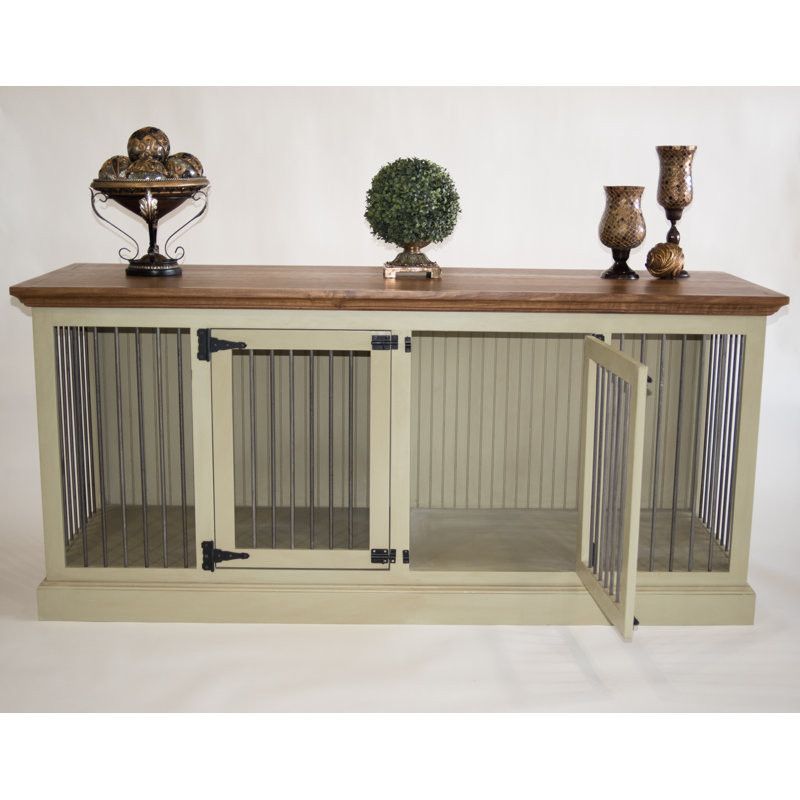 Cage de type crédence pour animal de compagnie Damien, Sauge d'automne, H 35 po x l 76,25 po x P 25 po, Doré havane