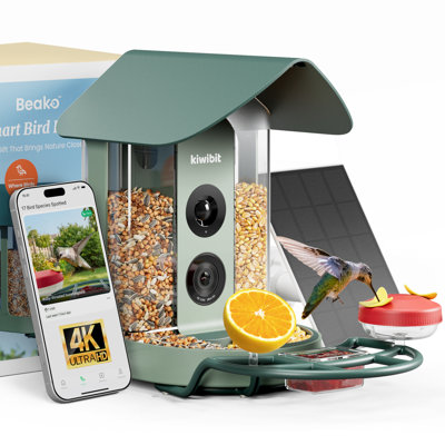 Mangeoire d'oiseaux intelligente Beako ™ avec caméra 4K à énergie solaire, accessoires de bricolage et support de fixation inclus - flux vidéo en direct de 8 Mpx pour l'observation des oiseaux, identification de l'IA avec 10 000 espèces d'oiseaux et détection de mouvement en temps réel