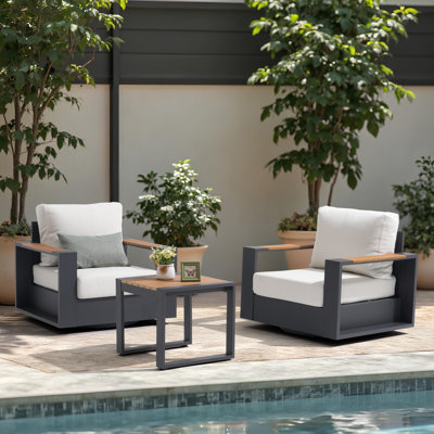 Outdoor 3-piece Seating Group, Swivel Chair With Cushions
