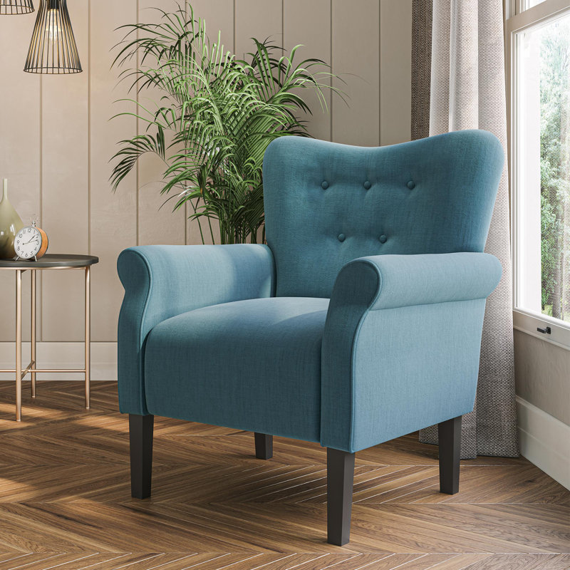 Fauteuil rembourré capitonné de 30,3 po de largeur, Lin bleu