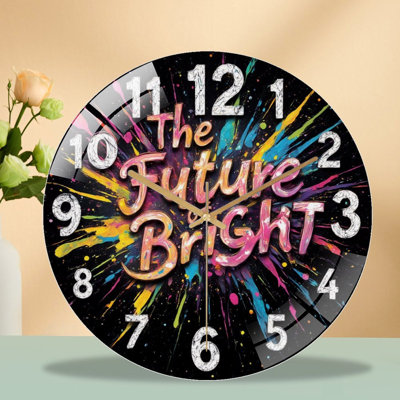 Colorful Future Bright Splash Art Clock Art - 12'' Modern Glass Wall Clock