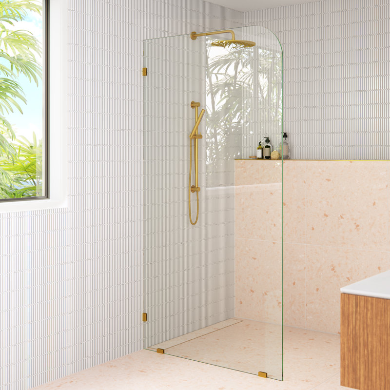 Solaris 40 in. x 78 in. Fully Frameless Radius Single Fixed Shower Panel, Satin Brass