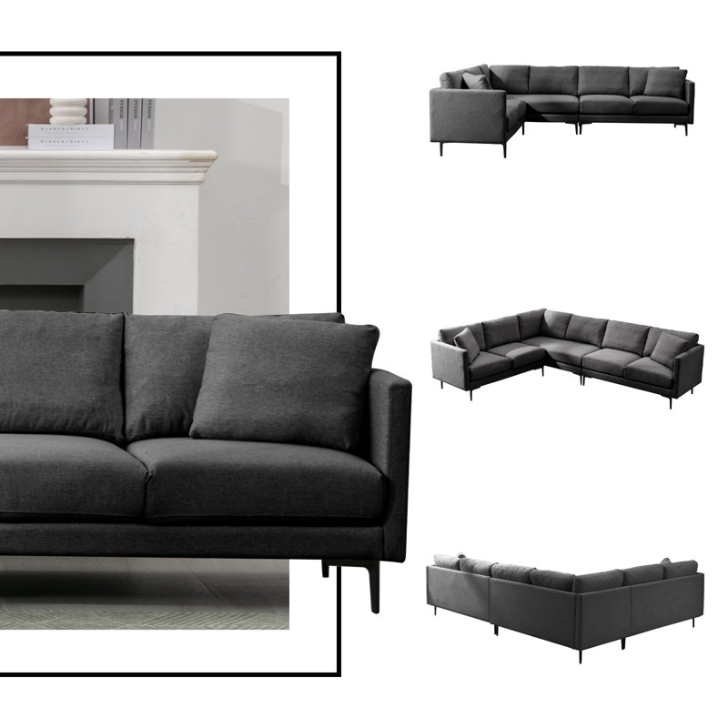 Ivy Bronx 107" Modular Sectional Sofa, Linen Fabric L-shaped Couch with 5 Deep Seats,Corner Couches For Living Room