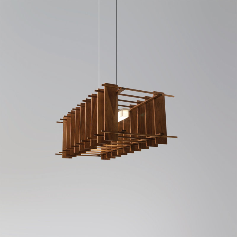 Arca 5 - Light LED Pendant, Brushed Aluminum/Dark Stained Walnut, 2700K (Warm)