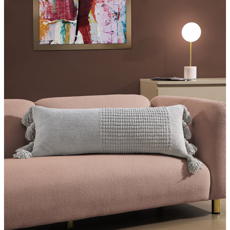 Braided Pom Lumbar Pillow Cover & Insert, Cloud Gray