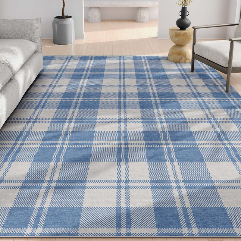 Tapis bleu à tissage plat Kehr, Rectangle 5 pi x 7 pi