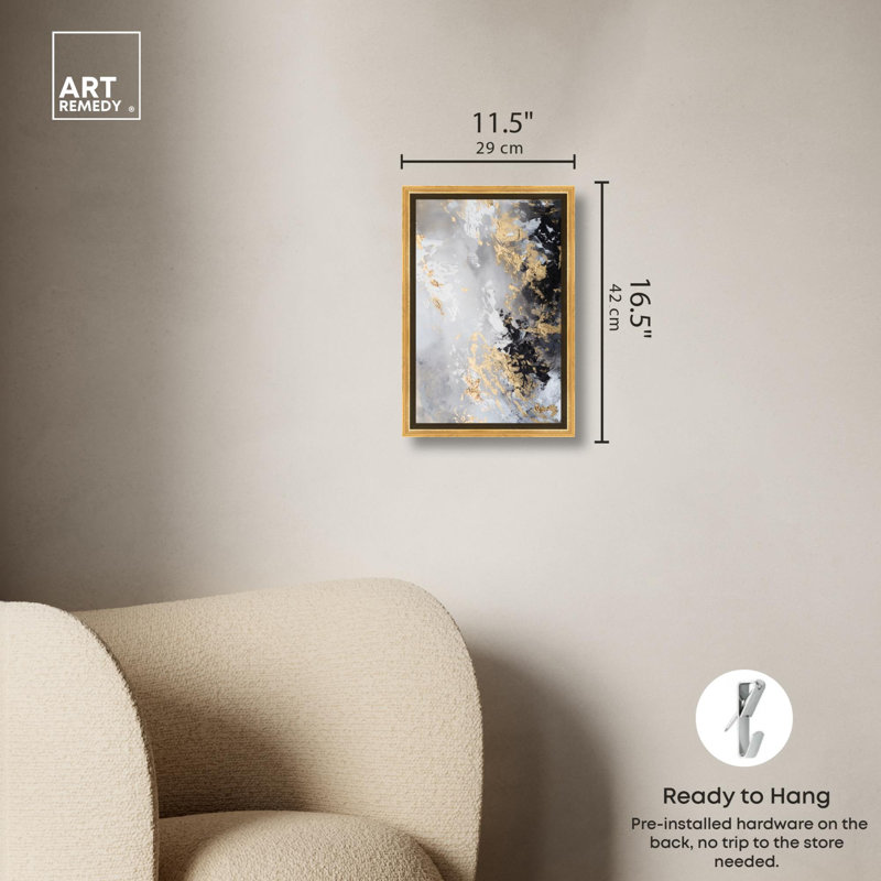 «Dusky Earth Canvas», peinture noire abstraite par Art Remedy, Cadre doré, H 16 po x l 11 po