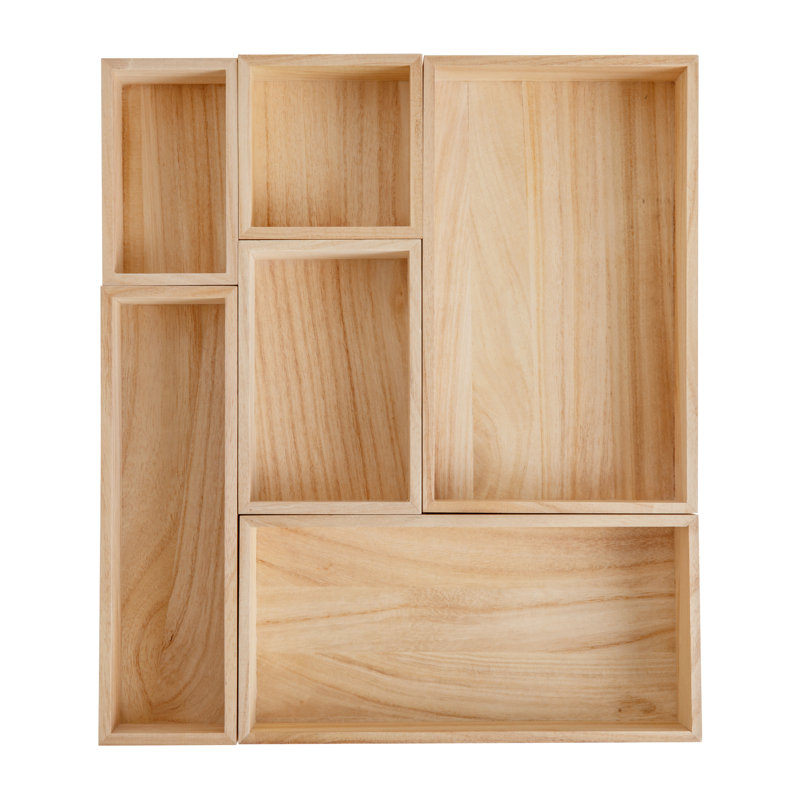 Light Natural 6-Piece Paulownia Wood Desk Drawer Organizer Set
