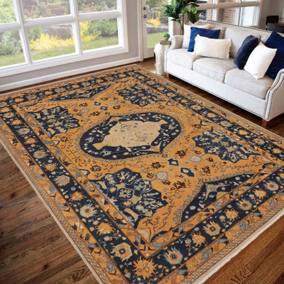 Laine oriental rouille orange / bleu noué à la main 9 pi x 12 pi 1 po Dorr