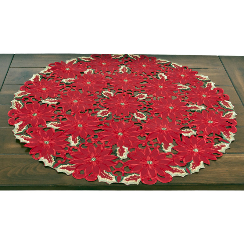 Élégante feuille de Noël poinsettia rouge à fil doré (feuilles rondes de 33 po)