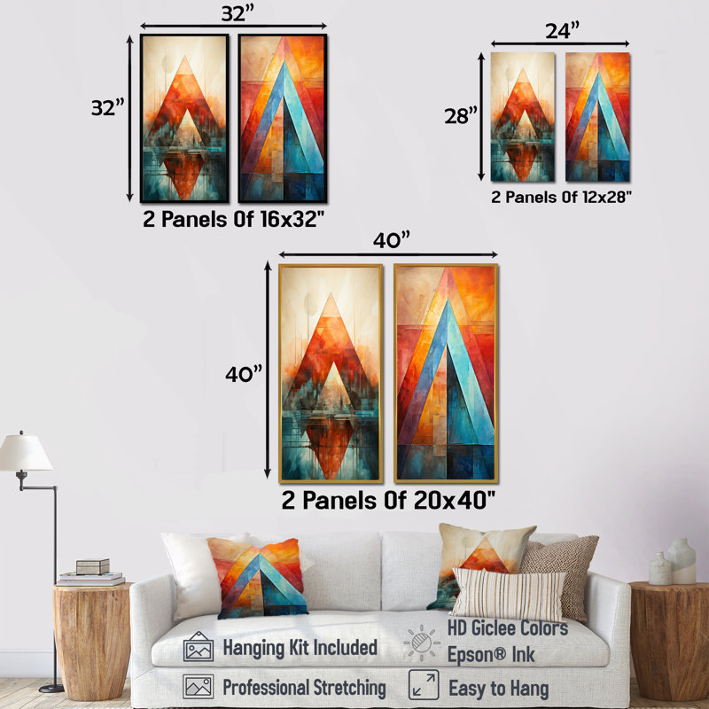 Pyramide de couleurs, art mexicain - Ensemble de 2 reproductions d'art sur toile, Cadre noir, H 28 po x l 25 po