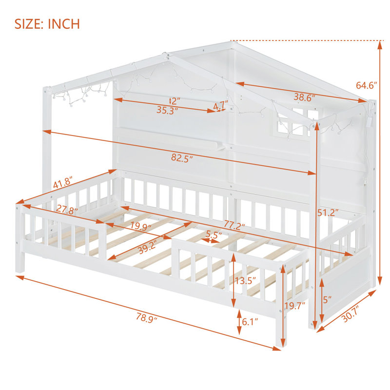 Gideon House Bed With Shelves, White