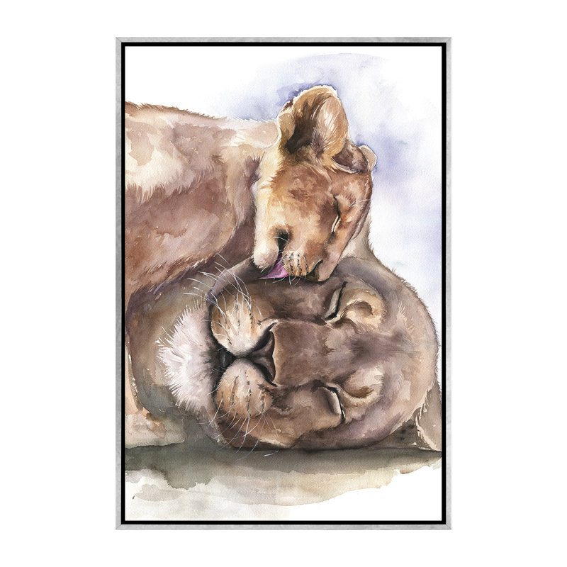 Happy Lions, art encadré, H 60 po x l 40po x P 1,5 po, Toile encadrée argentée