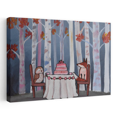 Forest Friends Cake Party Contemporary Wall Art Print 1 Piece Wrapped Canvas Wall Art