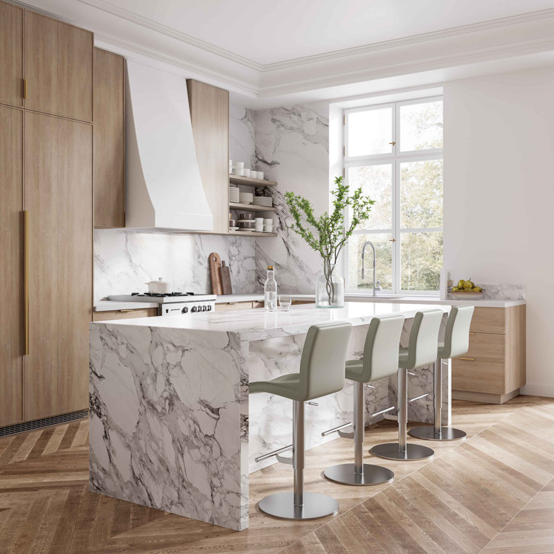 Upholstered Counter Stool with Metal Frame, Light Grey