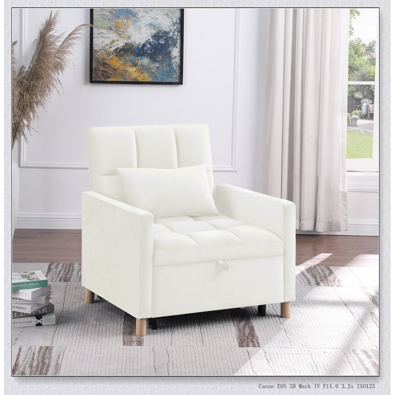 Canapé-lit convertible en velours convertible, fauteuil réglable et coussin, Tissu beige