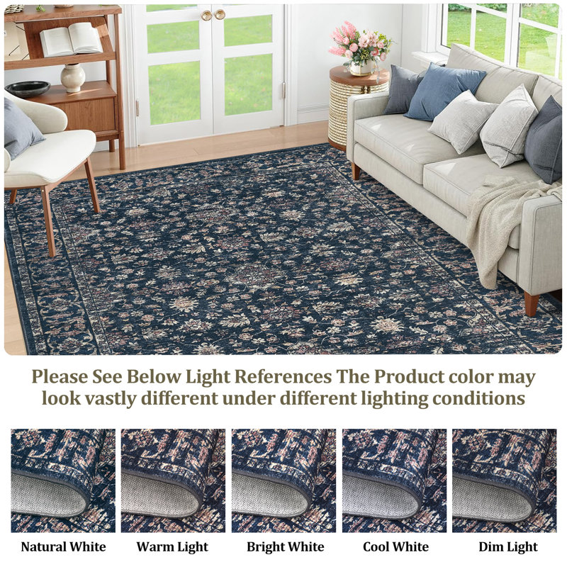 Vintage Boho Area Rug Washable Soft Carpet with Non-Slip Backing – Modern Design for Living Room, Bedroom, Dining Room, Nursery, Office, Farmhouse