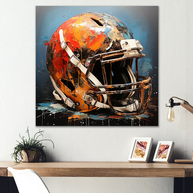 Casque de football orange et noir - Art mural de football sportif, Black Picture Framed, 16" H x 16" W