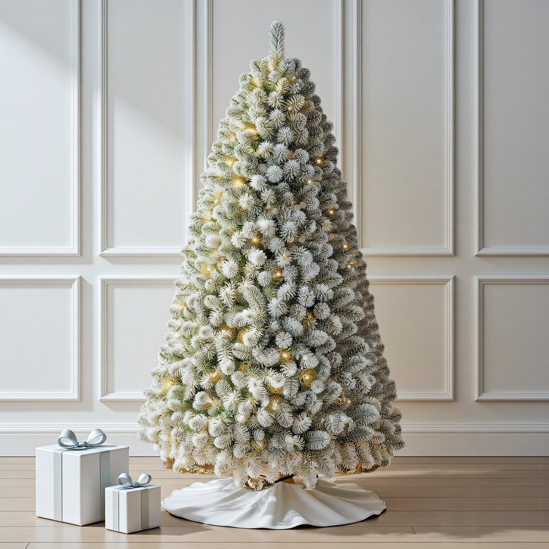 6FT Snow Flocked Prelit Artificial Christmas Tree, 6', Clear/White