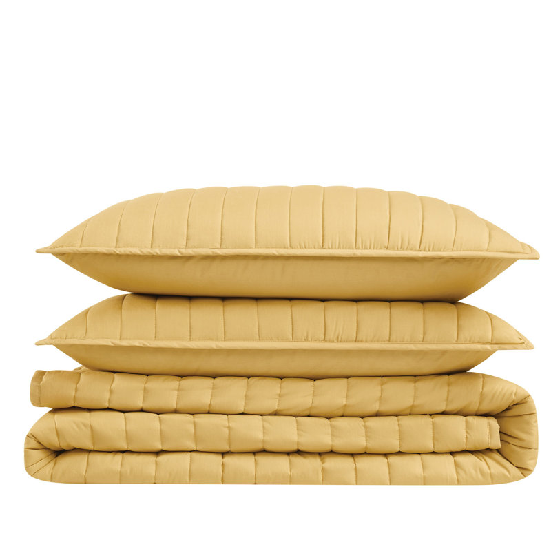 Cotton Standard Quilt, Full / Queen Quilt + 2 Standard Shams, Mustard Yellow