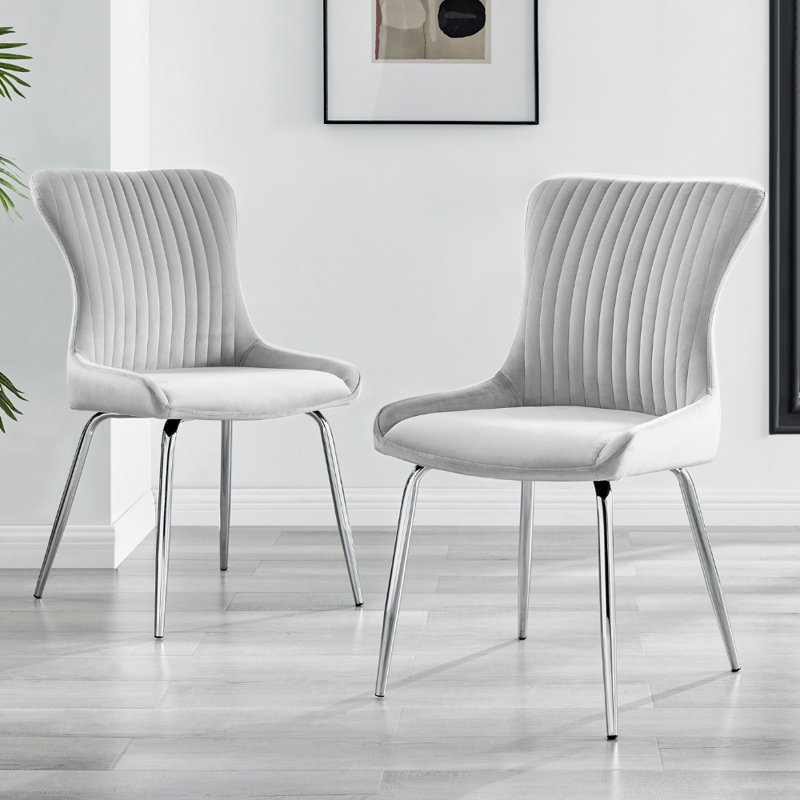 Illman Luxury Velvet Upholstered Dining Chair - Elegant Modern Deco Style, Silver, Light Grey