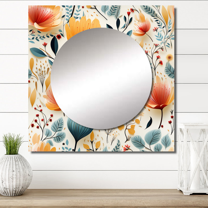 Composition de fleurs de couleur pastel botanique - miroir bohémien et éclectique carré pour décoration murale, 36 po x 36 po